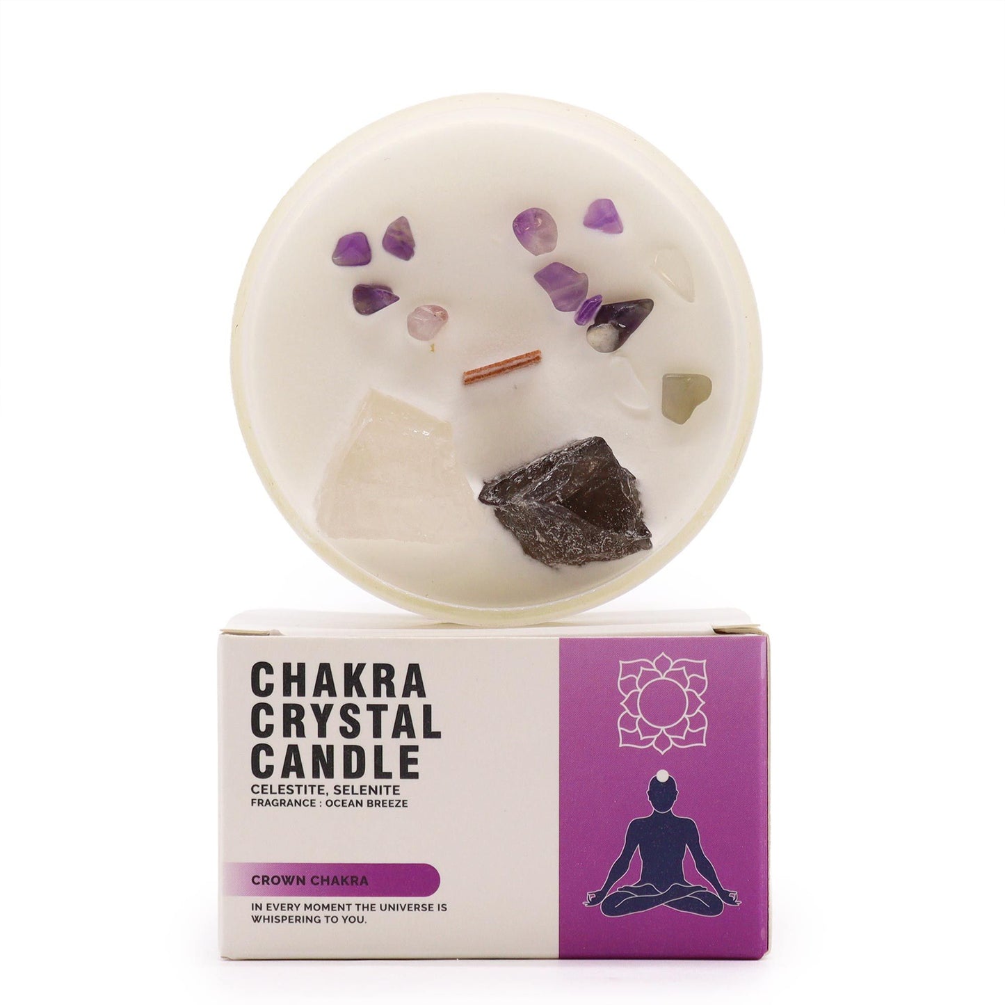 Bougie chakra cristaux – Chakra Couronne (Sahasrara)