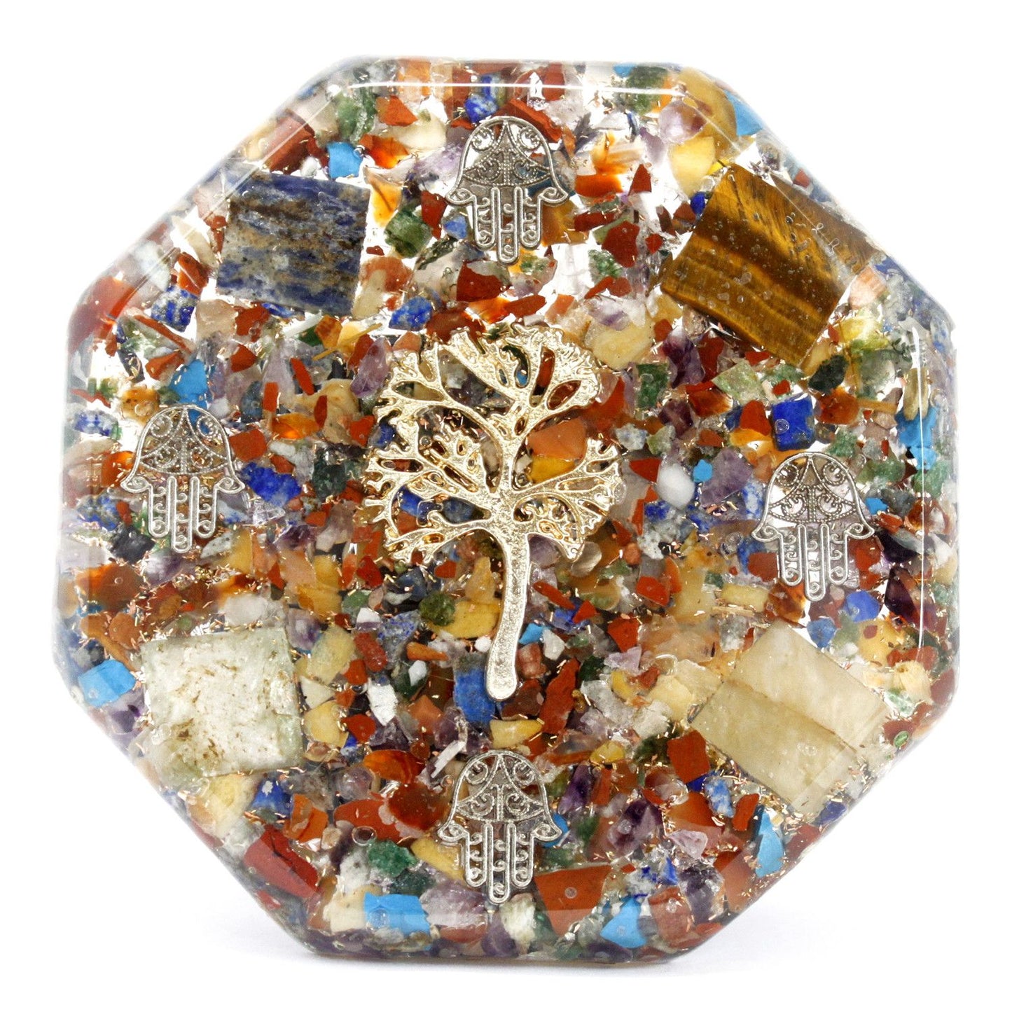 Bloc énergétique en orgonite – Bouddha et symboles chakras