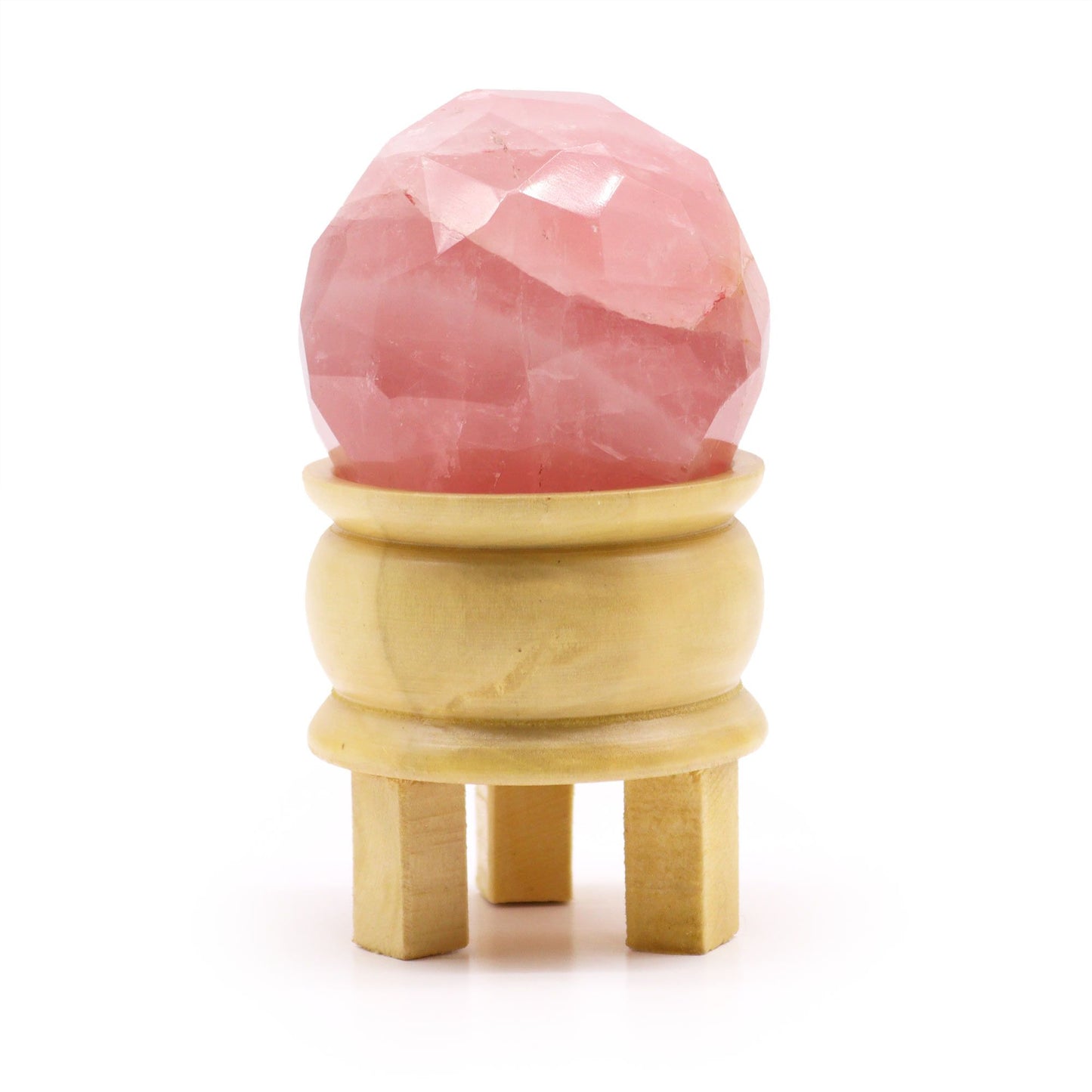 Boule de guérison facettée en pierre précieuse et support - Quartz rose
